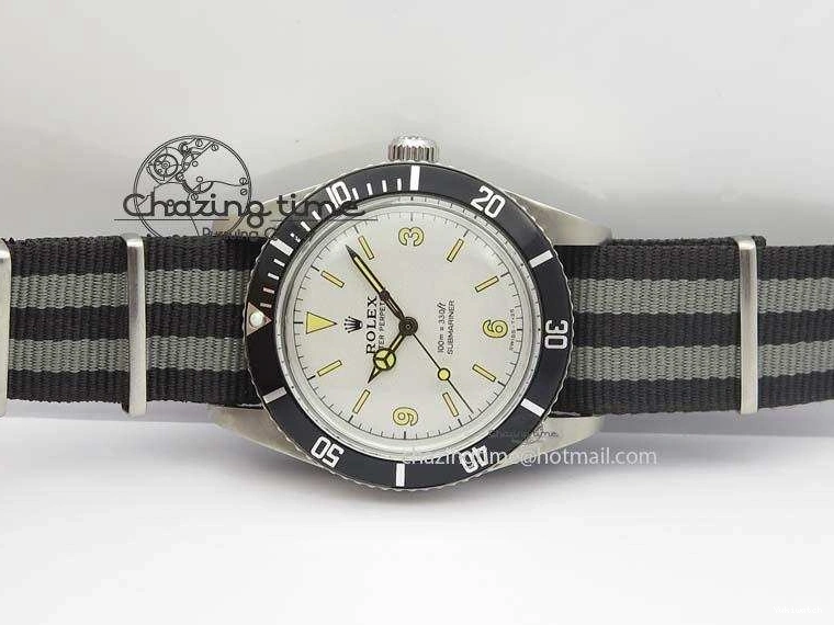 On SS Dial Strap Vintage 1680 White Nylon No Submariner A2836 Date 0218